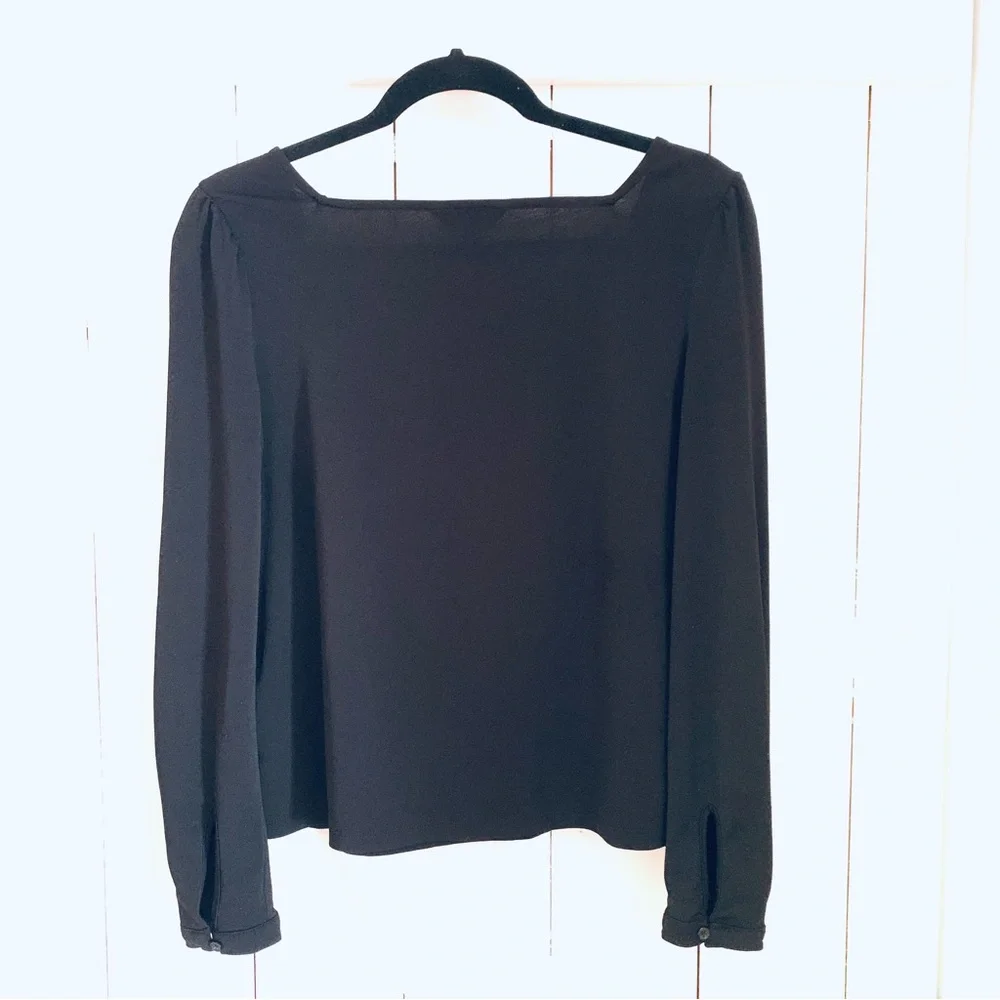 Banana Republic Black Blouse Square Neck Flowy Puff Shoulder Slit Sleeves Medium